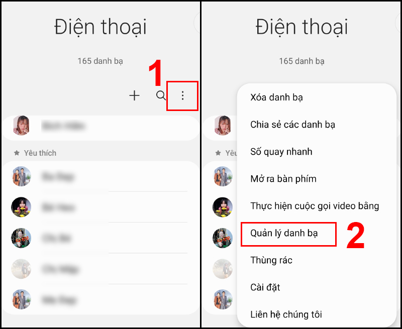 Truy cập Quản lý danh bạ trong ứng dụng Danh bạ